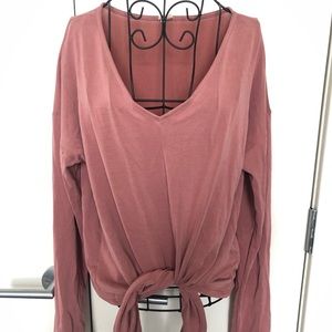 Lazy Sundays Blush Pink Long Sleeve Front Tie Top